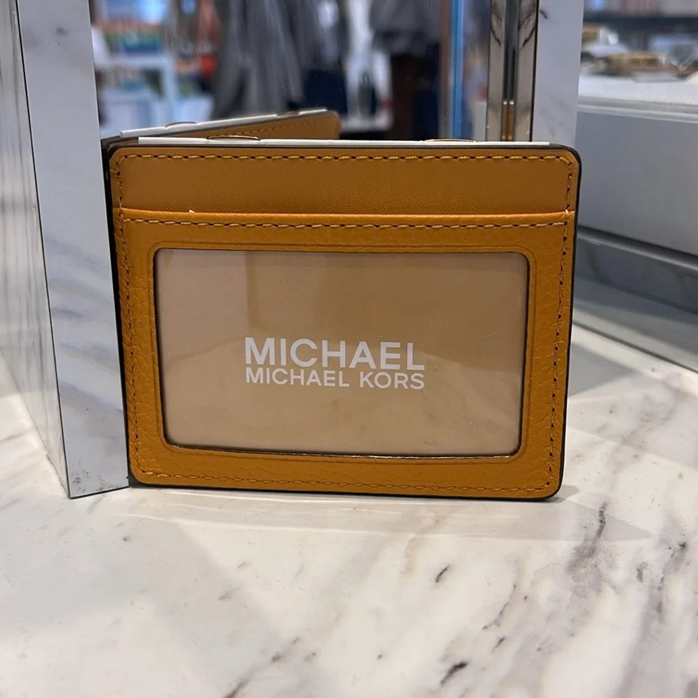 MICHAEL KORS Large Pebbled Leather Card Holder Case Cider NWT